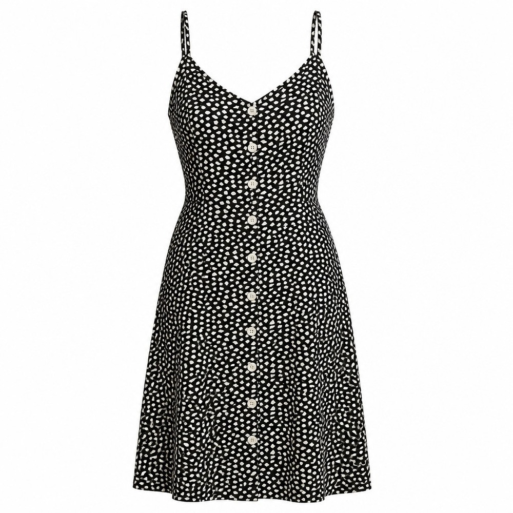 SHEIN Curve Black White Dalmatian Print Button Front Midi‎ Dress 3XL Plus Y2K